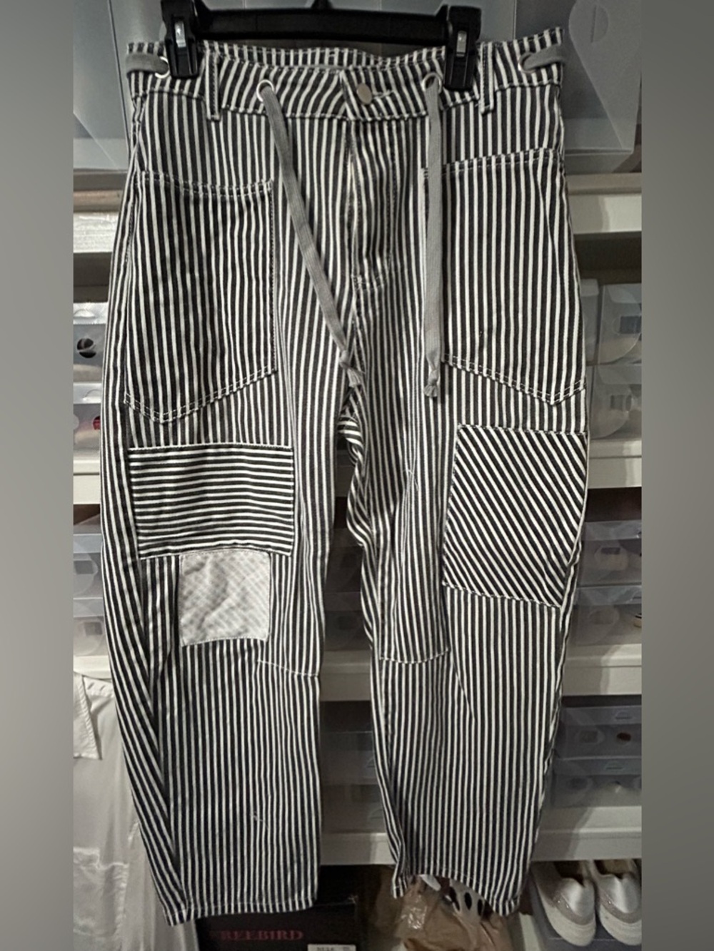 Jeans Women's Black & White Striped Jeans - Drawstring Waist